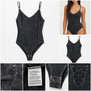 American Eagle Acid Wash Lace-Up Back Cami Bodysuit